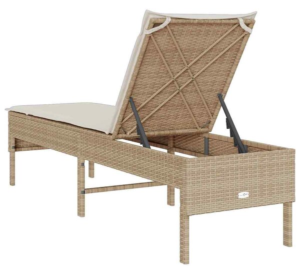 Bézs polyrattan napozóágy párnával 55x200x44 cm