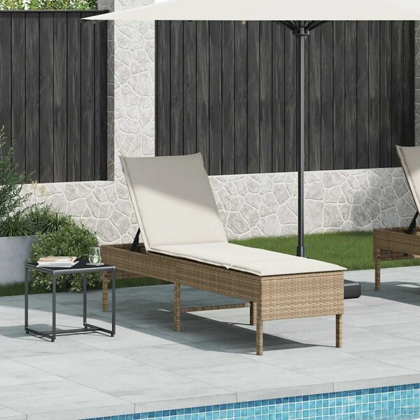 Bézs polyrattan napozóágy párnával 55x200x44 cm