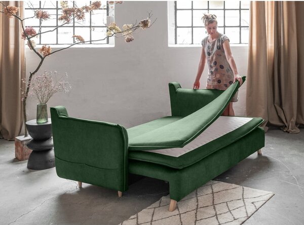 Zöld bársony kinyitható kanapé 225 cm Charming Charlie – Miuform