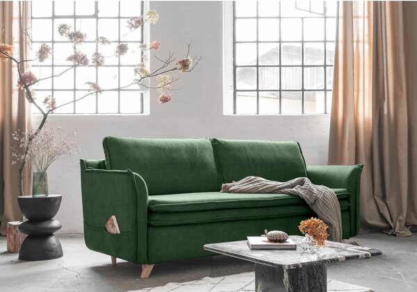 Zöld bársony kinyitható kanapé 225 cm Charming Charlie – Miuform