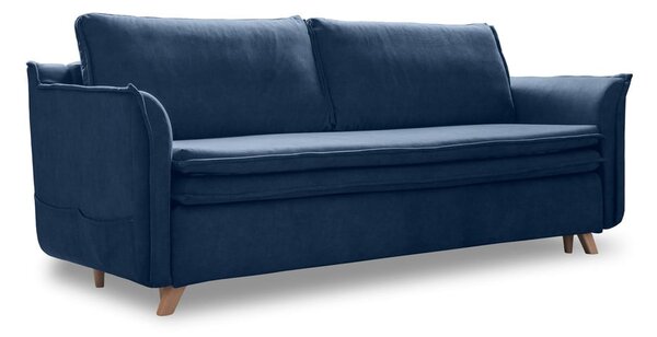 Sötétkék bársony kinyitható kanapé 225 cm – Miuform