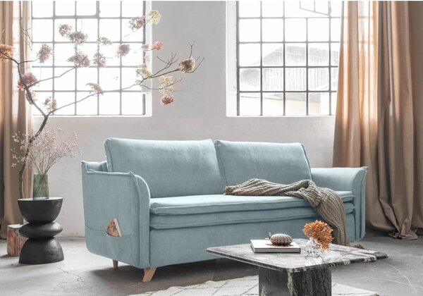 Világoskék bársony kinyitható kanapé 225 cm Charming Charlie – Miuform