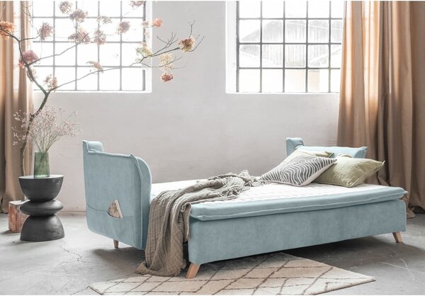 Világoskék bársony kinyitható kanapé 225 cm Charming Charlie – Miuform