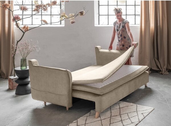Bézs bársony kinyitható kanapé 225 cm Charming Charlie – Miuform