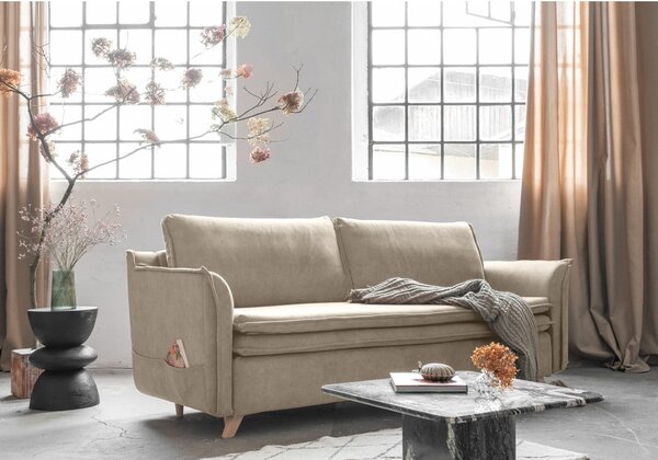 Bézs bársony kinyitható kanapé 225 cm Charming Charlie – Miuform