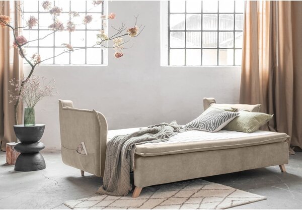 Bézs bársony kinyitható kanapé 225 cm Charming Charlie – Miuform