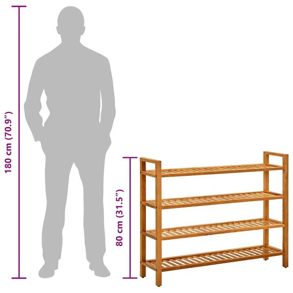 Tömör tölgyfa cipőtartó 4 polccal 100 x 27 x 80 cm