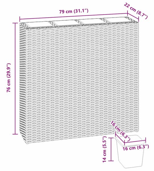Barna polyrattan kerti magaságyás 4 kaspóval