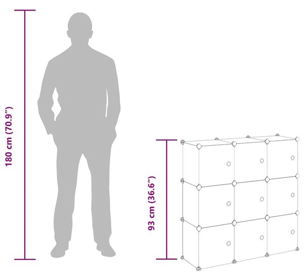 Átlátszó PP tárolókocka-rendszerező 9 kockával és ajtókkal
