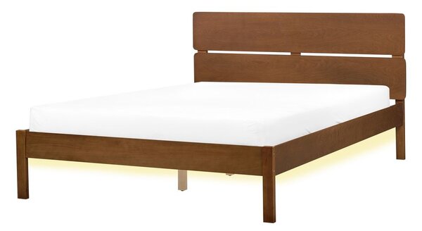 Ágy LED világítással Keményfa BOISSET 140 x 200 cm Sötétbarna