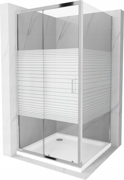 Mexen Apia zuhanykabin tolóajtóval 100 x 100 cm, átlátszó üveg / csík-króm profil + zuhanytálca, 840-100-100-01-20-4010