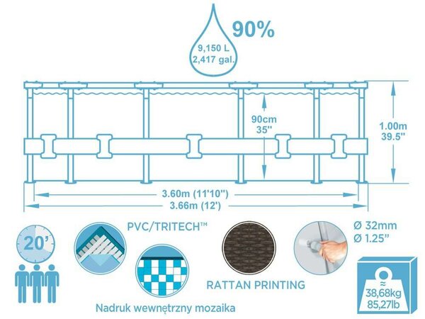 Bestway Steel Pro MAX Deluxe 366x100cm Fémvázas medence létrával és szivattyúval
