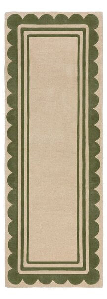 Zöld-natúr színű kézi szövésű gyapjú futószőnyeg 80x230 cm Lois Scallop – Flair Rugs