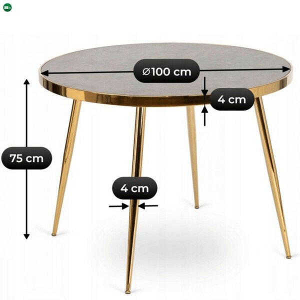 Üveg étkezőasztal 100 cm méretben, szürke márvány/arany színben TINGA