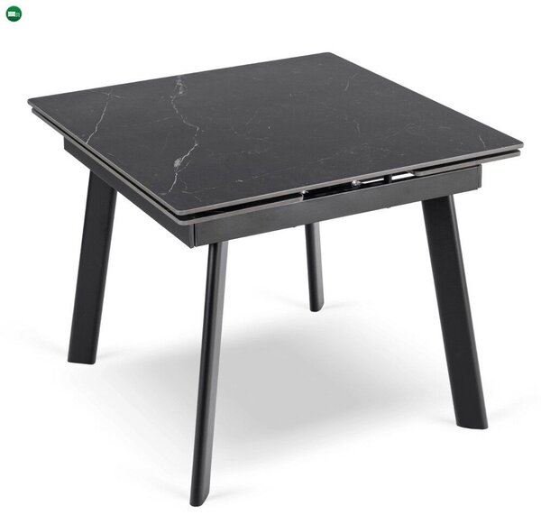 LARES bővíthető kerámia étkezőasztal 90-150 cm fekete márvány/fekete