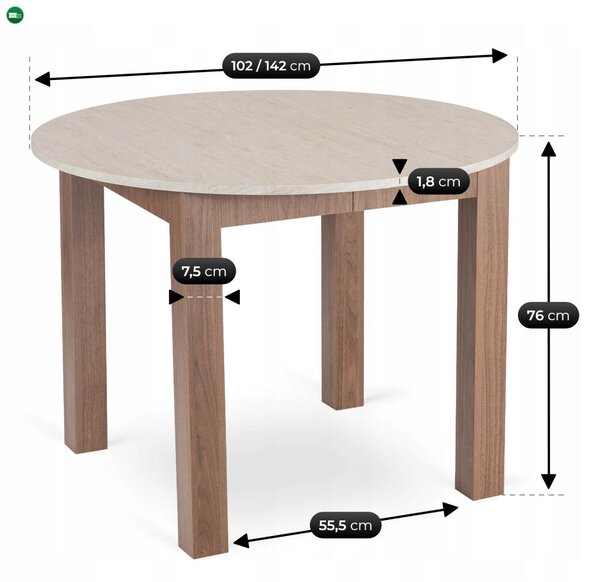 Modern bővíthető étkezőasztal HARRY 102–142 cm travertin dió Nicea