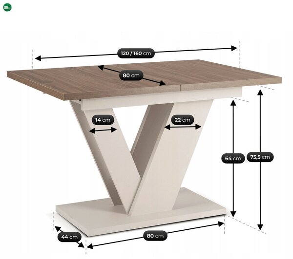Modern bővíthető étkezőasztal CLARK 120–160 cm dió kasmír