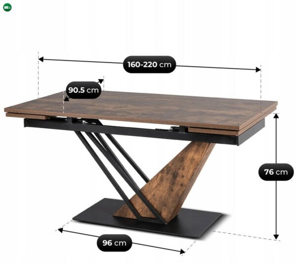 REX bővíthető étkezőasztal 160-220 cm rusztikus tölgy/fekete MDF