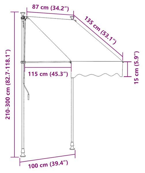 Sárga és kék csíkos kézzel feltekerhető napellenző 100 cm