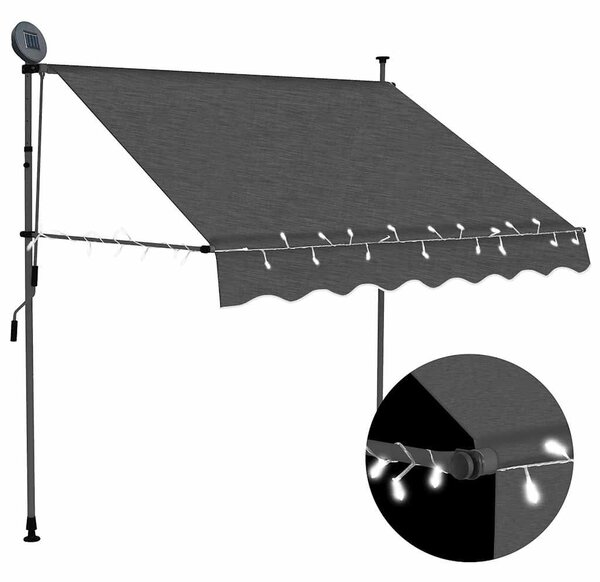 Antracitszürke kézzel kihúzható LED-es napellenző 150 cm