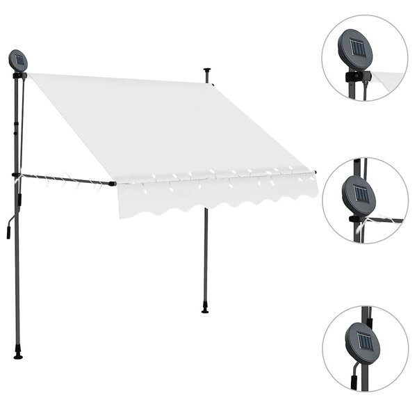 Krémszínű kézzel kihúzható LED-es napellenző 100 cm