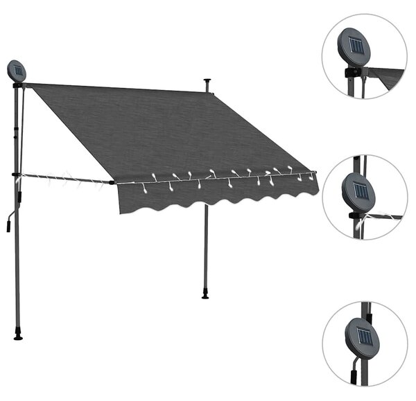 Antracitszürke kézzel kihúzható LED-es napellenző 150 cm