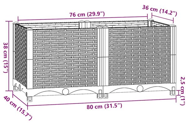 Polipropilén magaságyás 80 x 40 x 38 cm