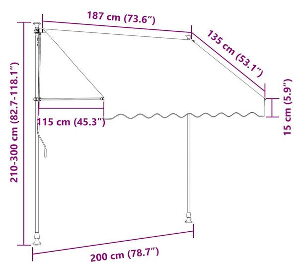 Narancssárga-barna kézzel feltekerhető LED-es napellenző 200 cm
