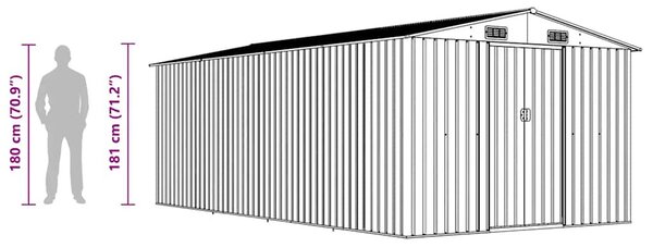 Antracitszürke fém kerti fészer 257 x 489 x 181 cm