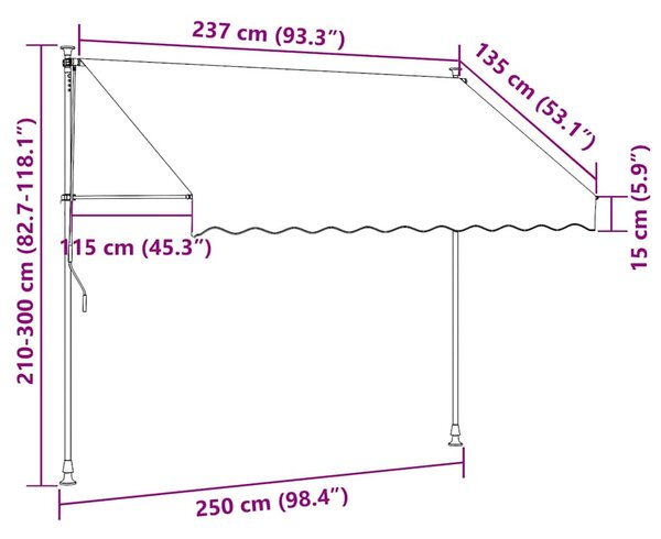 Kézzel feltekerhető antracit napellenző 250 cm