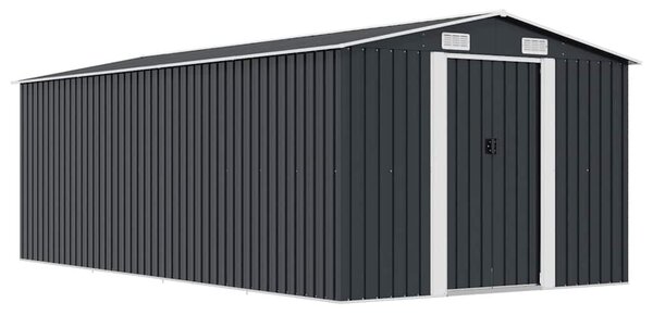 Antracitszürke fém kerti fészer 257 x 489 x 181 cm