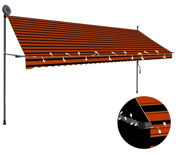 Narancssárga-barna kézzel feltekerhető LED-es napellenző 400 cm