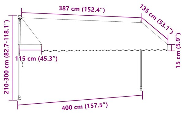 Narancssárga-barna kézzel feltekerhető LED-es napellenző 400 cm