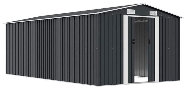 Antracitszürke fém kerti fészer 257 x 489 x 181 cm