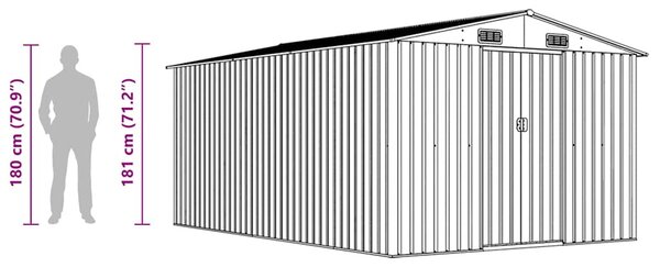 Szürke fém kerti fészer 257 x 392 x 181 cm