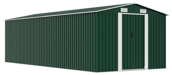 Zöld fém kerti fészer 257 x 580 x 181 cm