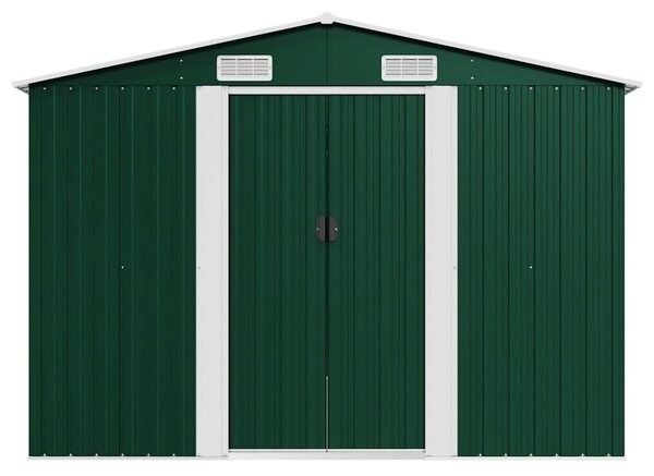 Zöld fém kerti fészer 257 x 392 x 181 cm