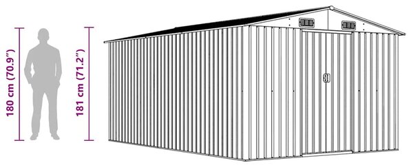 Zöld fém kerti fészer 257 x 392 x 181 cm