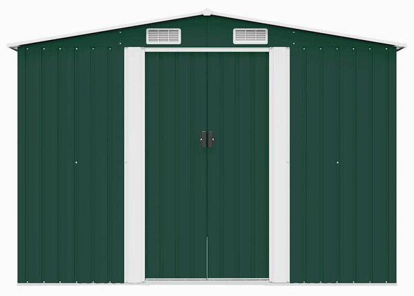 Zöld fém kerti fészer 257 x 298 x 178 cm