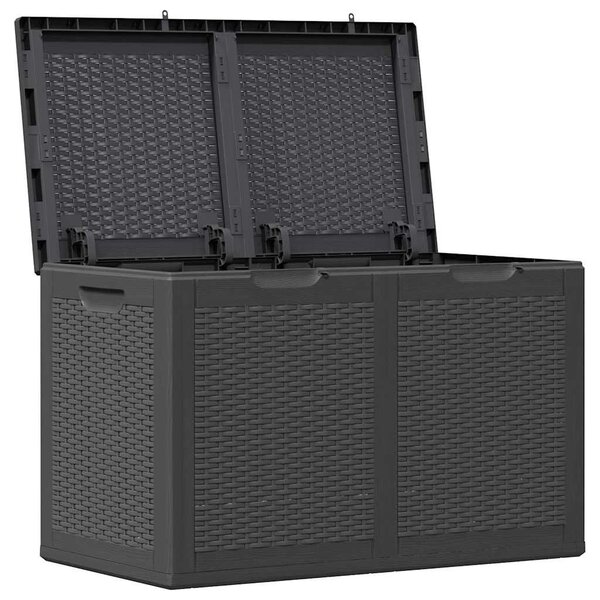 Fekete PP rattan kerti tárolóláda 180 L