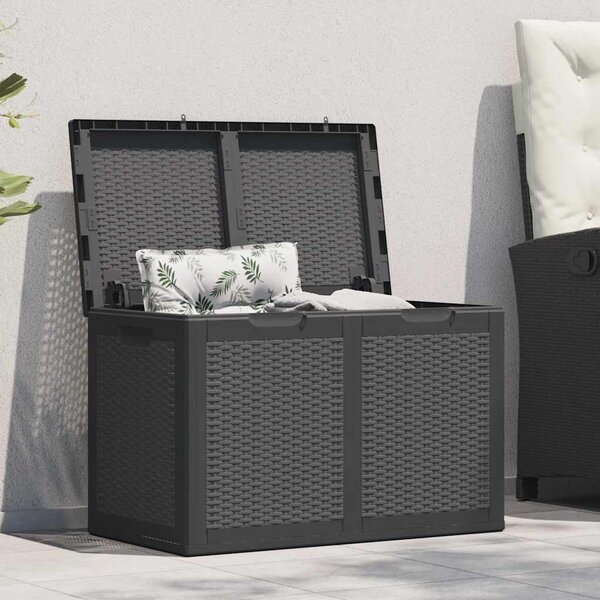 Fekete PP rattan kerti tárolóláda 180 L