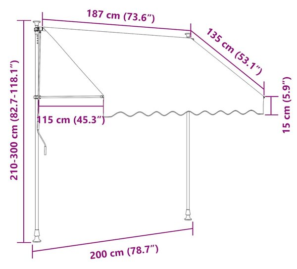 Kézzel feltekerhető krémszínű napellenző 200 cm