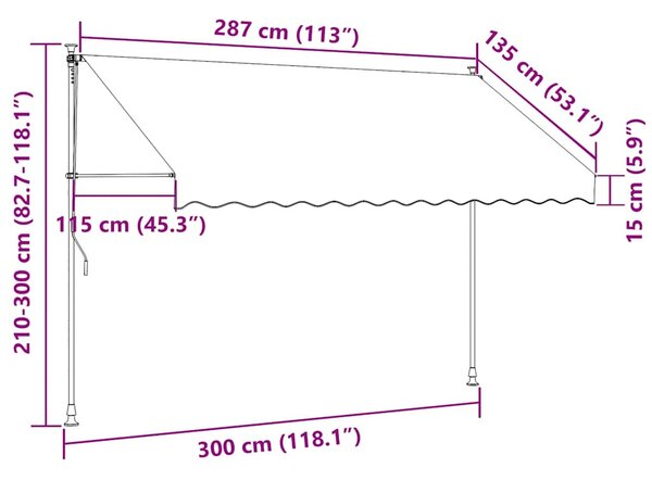 Kézzel feltekerhető krémszínű napellenző 300 cm