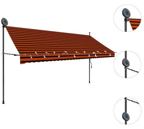 Narancssárga-barna kézzel feltekerhető LED-es napellenző 350 cm