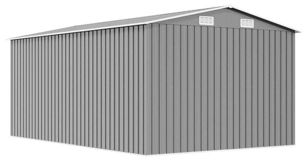Szürke fém kerti fészer 257 x 392 x 181 cm