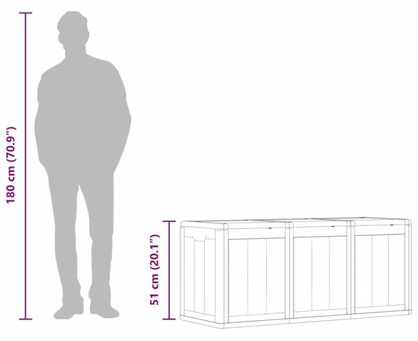 Szürke PP fa hatású kerti tárolóláda 270 L