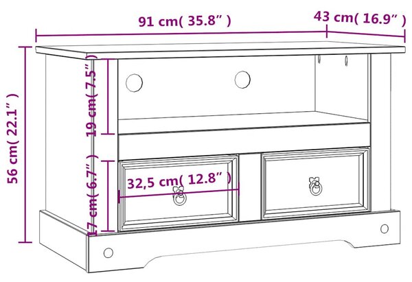 Corona-stílusú mexikói fenyő TV szekrény 91 x 43 x 56 cm