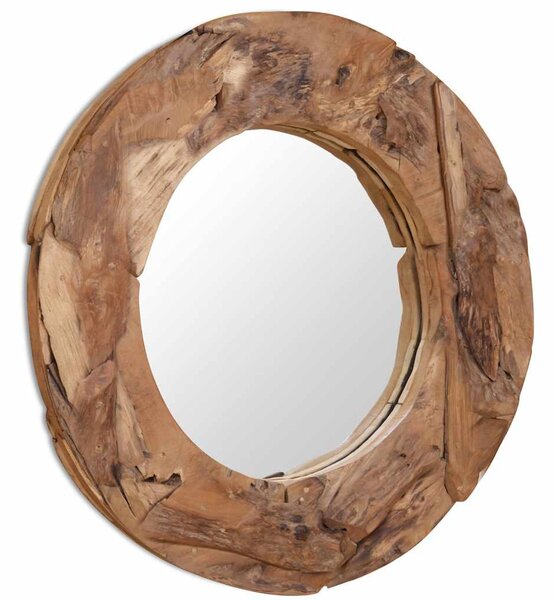Dekoratív és kerek tükör tíkfából 80 cm