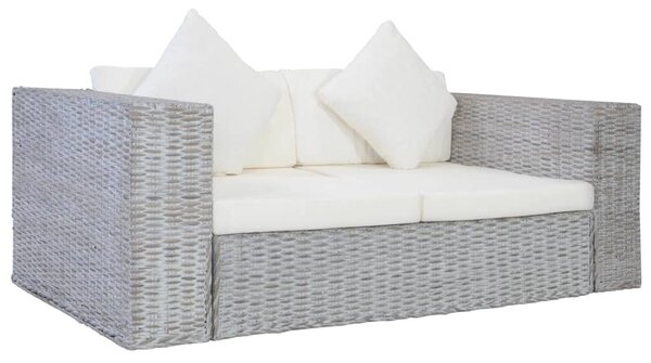 Szürke 2 részes természetes rattan kanapészett párnákkal