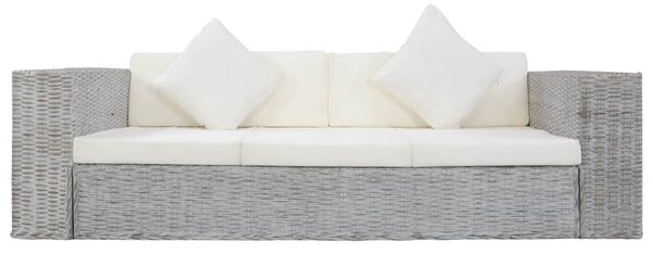 Szürke 2 részes természetes rattan kanapészett párnákkal